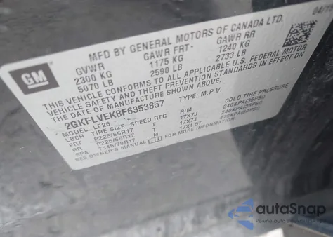 2015 GMC Terrain Sle-1 z USA, uszkodzony, nr VIN 2GKFLVEK8F6353857